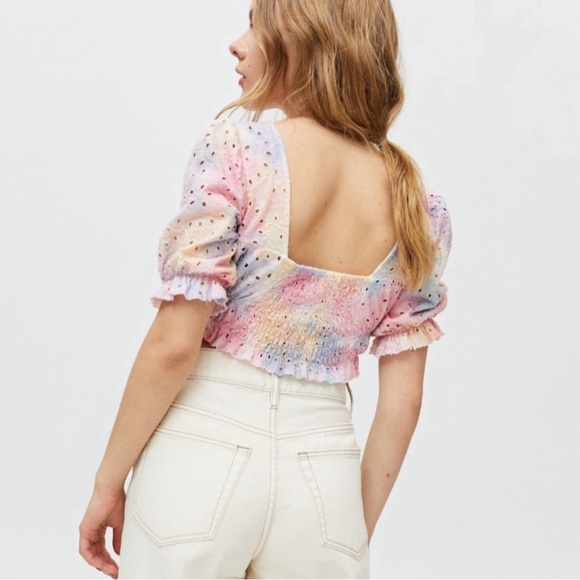 Urban Outfitters Tie Dye Pastel Ruffle Brooke Eyelit Blouse - Picture 3 of 7